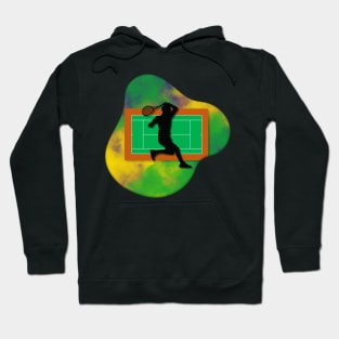 Tennis Player with Tennis Court Background and Wimbledon Colours 2 Hoodie